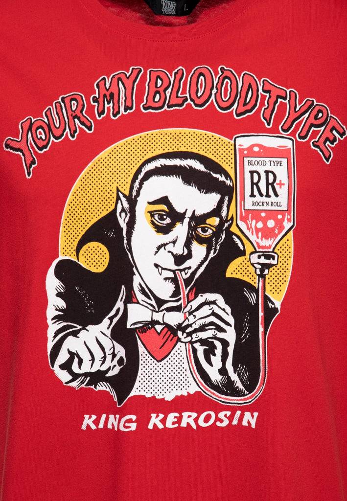 Queen Kerosin Print T-Shirt «You're my blood type» Im Verkauf