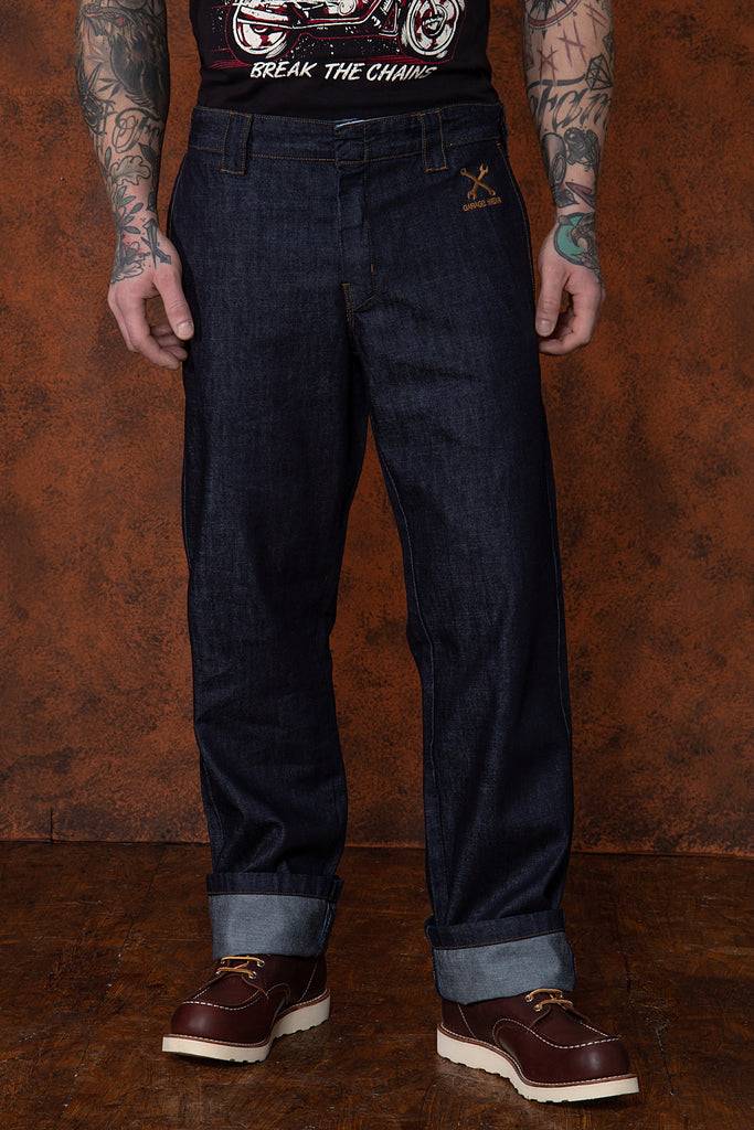 Queen Kerosin Straight Fit Jeans im Workwear-Style «Garage Wear» Vatertagsangebot