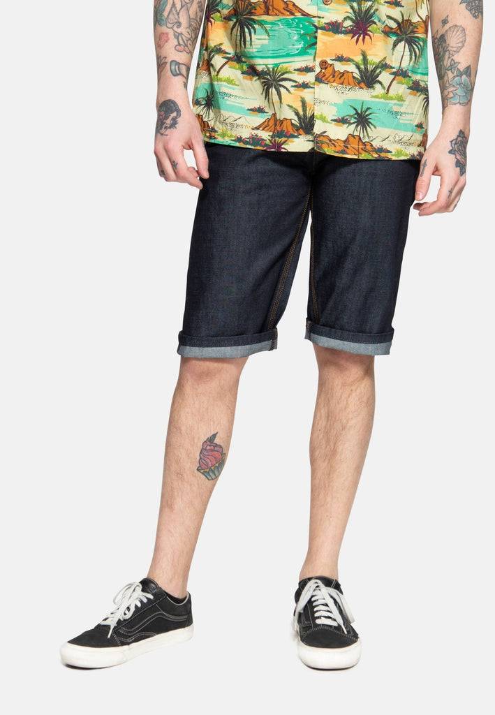 Queen Kerosin Denim Shorts mit Pintstripe Stitching «50s Workwear» Zeitlich begrenztes Angebot