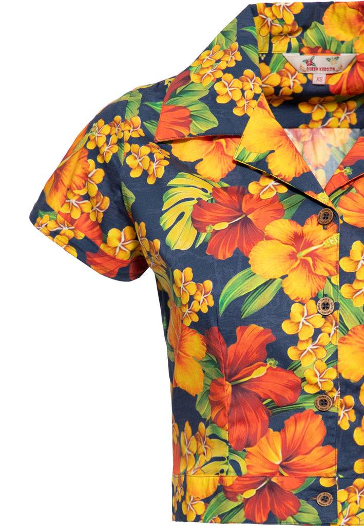 Queen Kerosin Hawaiibluse «Hibiskus» Sonderangebote