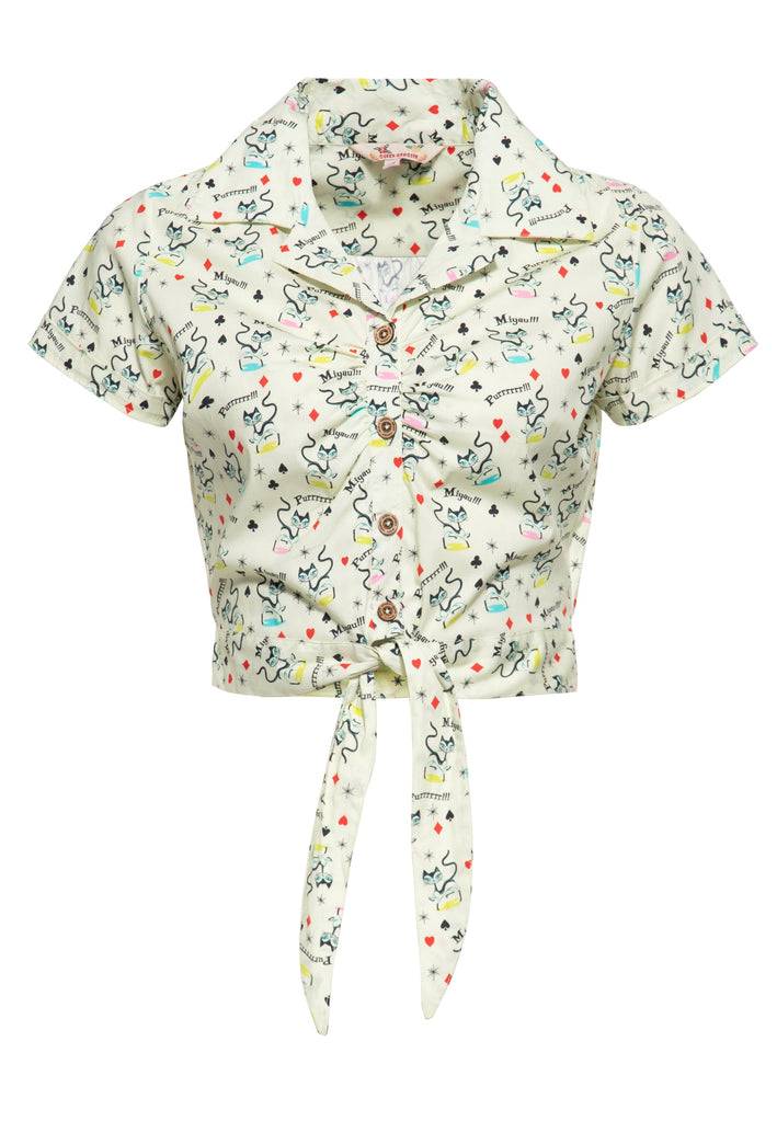 Queen Kerosin Hawaiibluse «Retro Cats» Wochenangebot