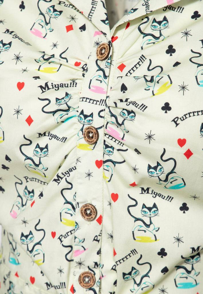 Queen Kerosin Hawaiibluse «Retro Cats» Wochenangebot