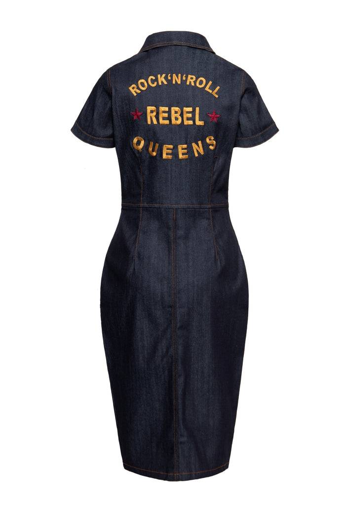 Queen Kerosin Denim Etuikleid «Rock'N'Roll Rebel Queens» Begrenzt auf 3 Tage
