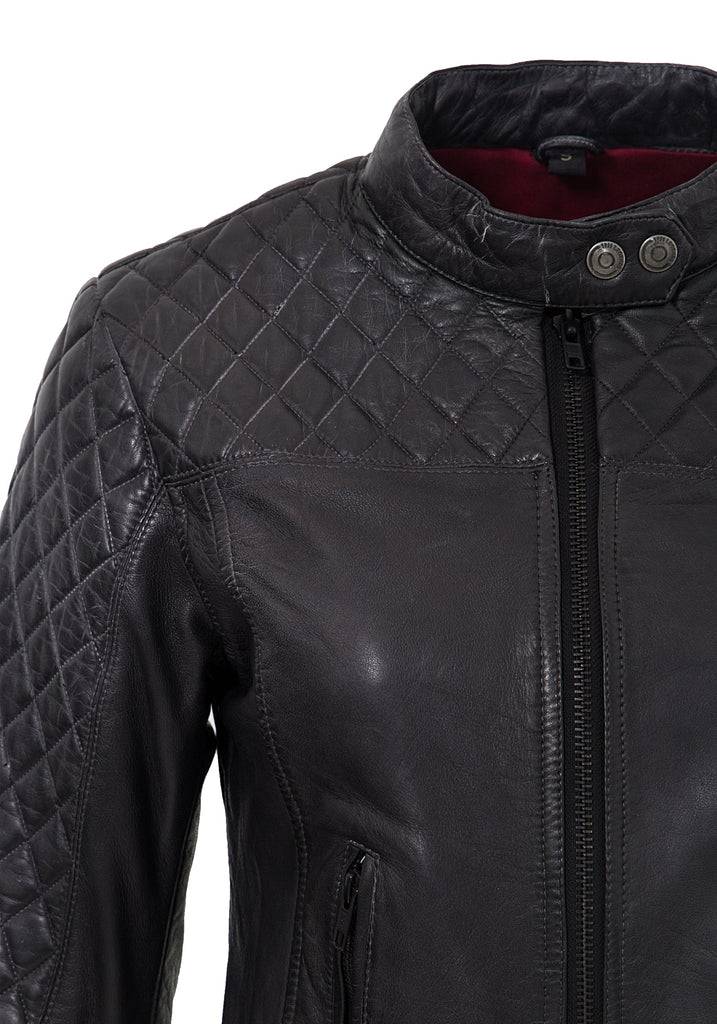 Queen Kerosin Lederjacke mit Kontrastfutter Kostenloser Versand
