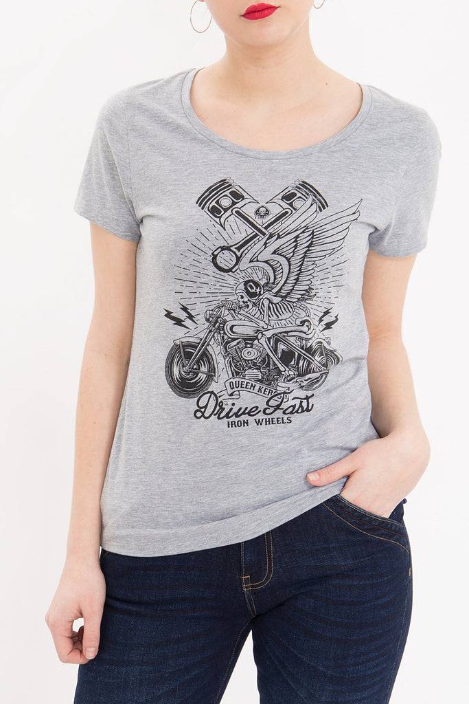 Queen Kerosin Melange Shirt aus Melange Jersey mit Front Motiv «Drive Fast» Limitierter Zeitrabatt