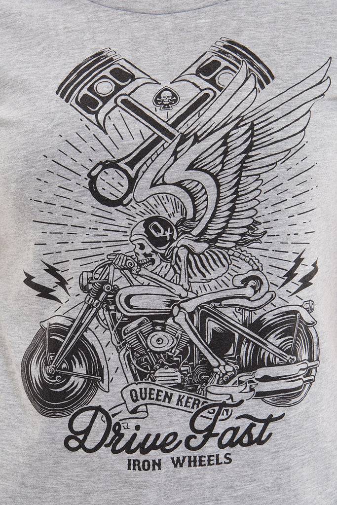 Queen Kerosin Melange Shirt aus Melange Jersey mit Front Motiv «Drive Fast» Limitierter Zeitrabatt