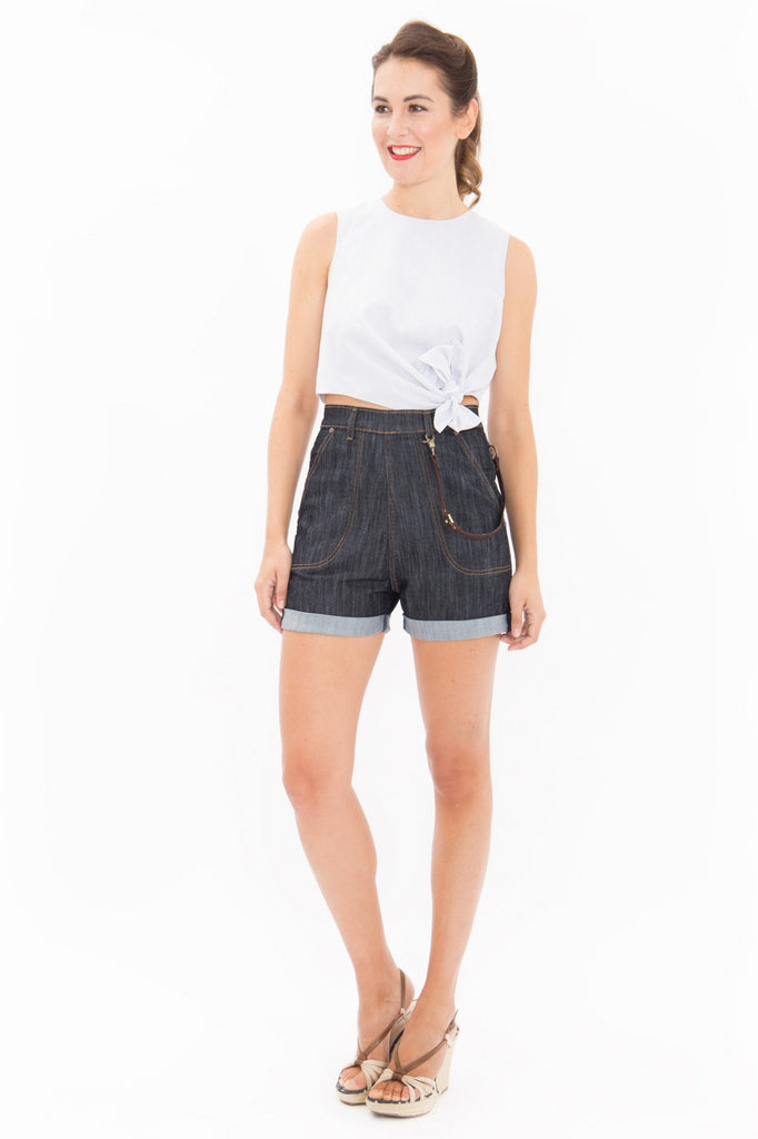 Queen Kerosin High Waist Jeans Shorts mit seitlichem Reißverschluss Rabatt
