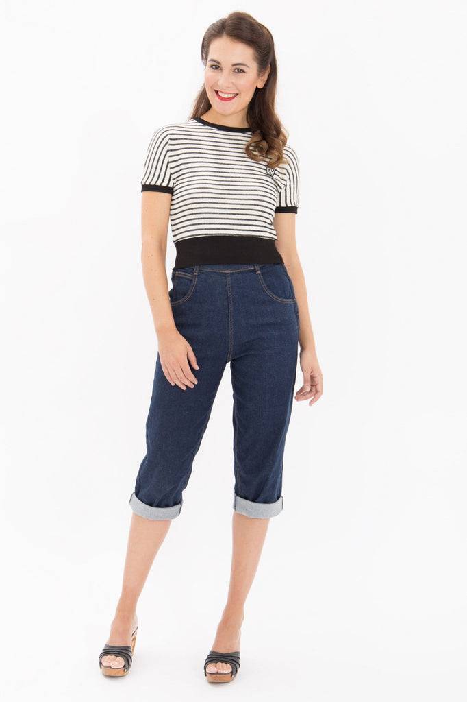 Queen Kerosin High Waist Capri Jeans mit seitlichem Reißverschluss Günstig kaufen