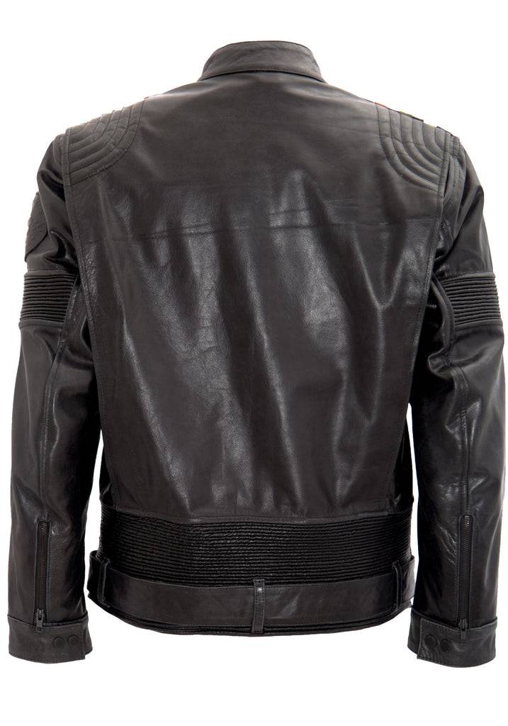 Queen Kerosin Lederjacke mit kontrastfarbigen Racer-Streifen Heißer Verkauf