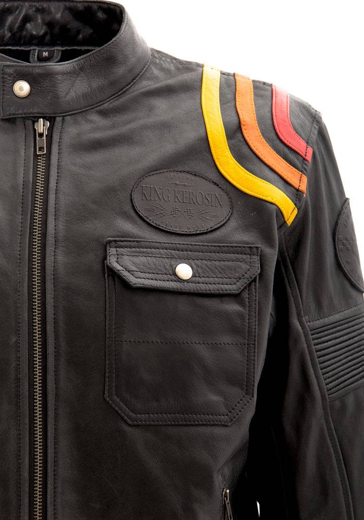 Queen Kerosin Lederjacke mit kontrastfarbigen Racer-Streifen Heißer Verkauf