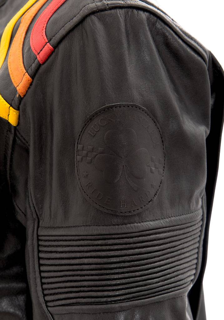 Queen Kerosin Lederjacke mit kontrastfarbigen Racer-Streifen Heißer Verkauf