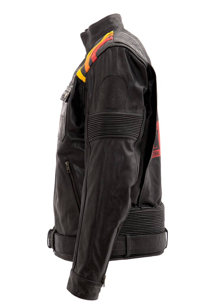 Queen Kerosin Lederjacke mit kontrastfarbigen Racer-Streifen Heißer Verkauf