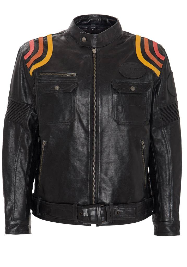 Queen Kerosin Lederjacke Print und Racer-Streifen «Cafe Racer» Neueste Mode