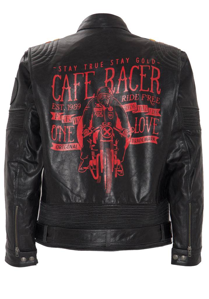 Queen Kerosin Lederjacke Print und Racer-Streifen «Cafe Racer» Neueste Mode