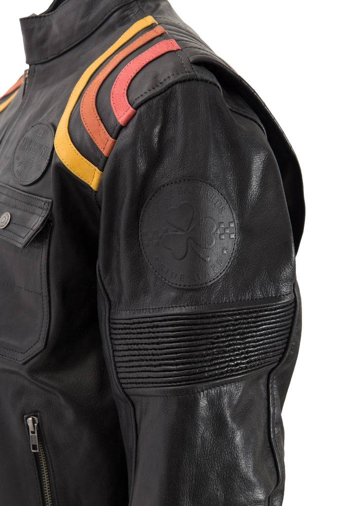 Queen Kerosin Lederjacke Print und Racer-Streifen «Cafe Racer» Neueste Mode