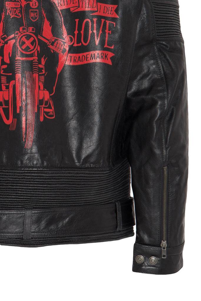 Queen Kerosin Lederjacke Print und Racer-Streifen «Cafe Racer» Neueste Mode
