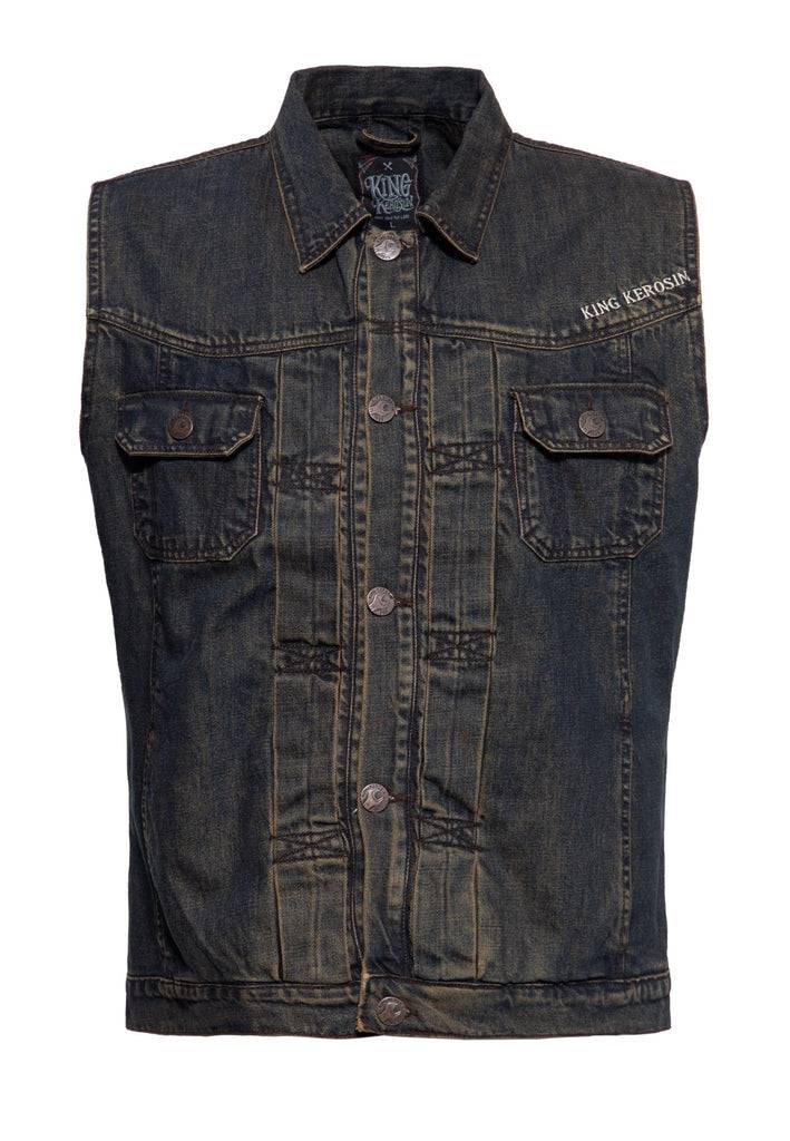 Queen Kerosin Denim Weste Stickerei «Motor State» Online Outlet