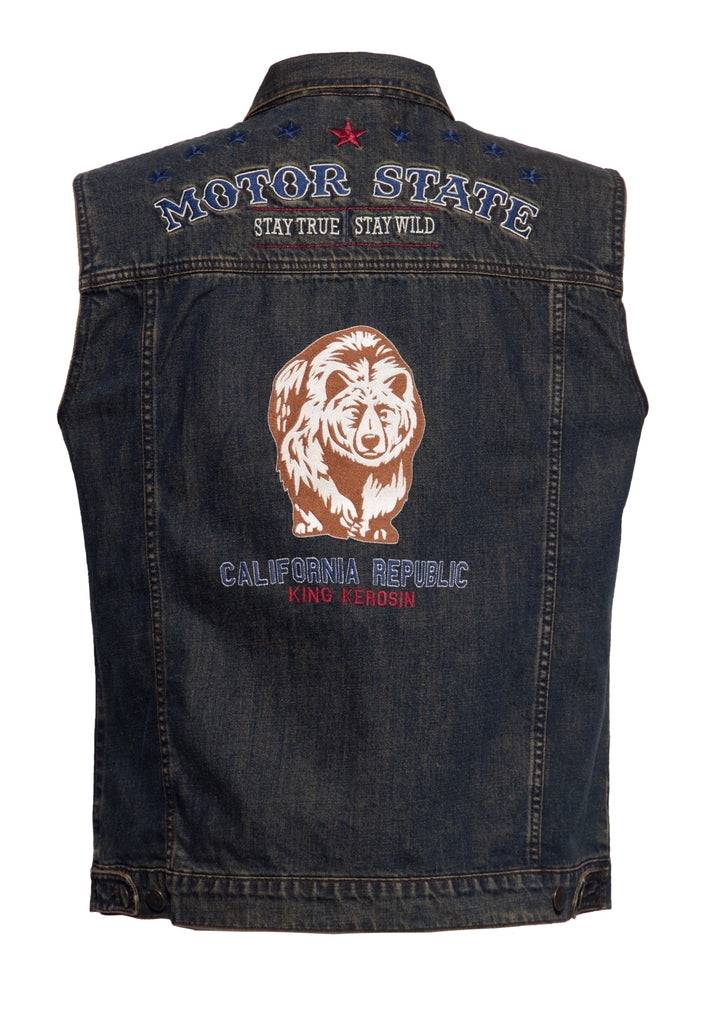 Queen Kerosin Denim Weste Stickerei «Motor State» Online Outlet