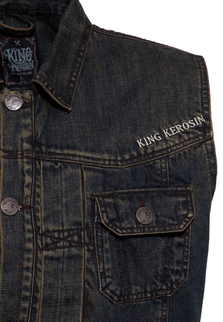 Queen Kerosin Denim Weste Stickerei «Motor State» Online Outlet