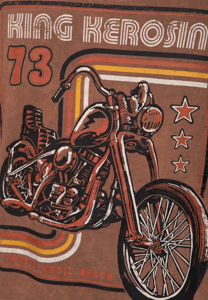 Queen Kerosin Roll-Up T-Shirt Acid Wash mit Backprint «Chopper until death» Kostenloser Versand