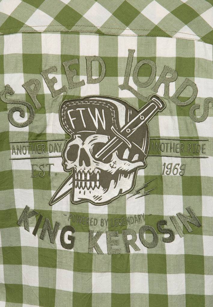 Queen Kerosin Kurzarm-Hemd mit hochwertiger Stickerei im Rücken und Vichykaro «Loud & Fast» Osterangebot