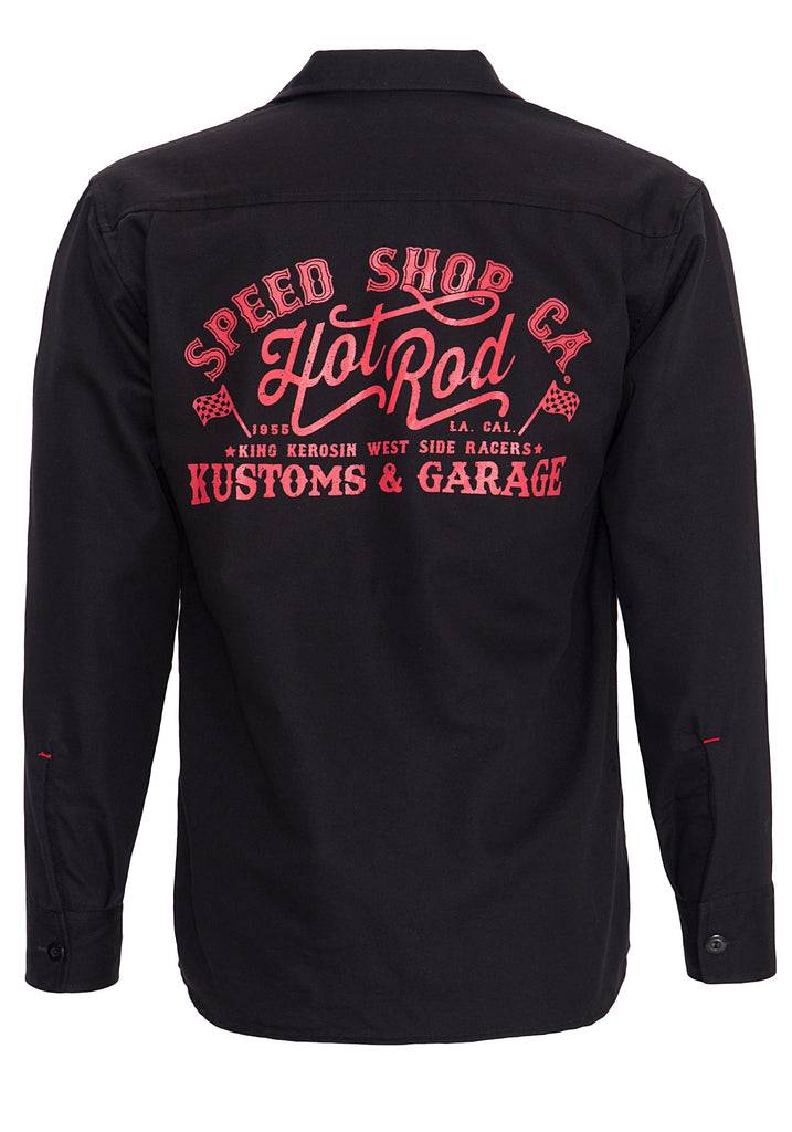 Queen Kerosin Hemd im Workwear mit Print im Rücken «Kustom & Garage» Heißer Verkauf
