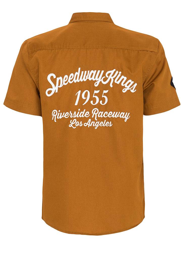 Queen Kerosin Kurzarmhemd mit Rückenstickerei «Speedway Kings» Top Angebot