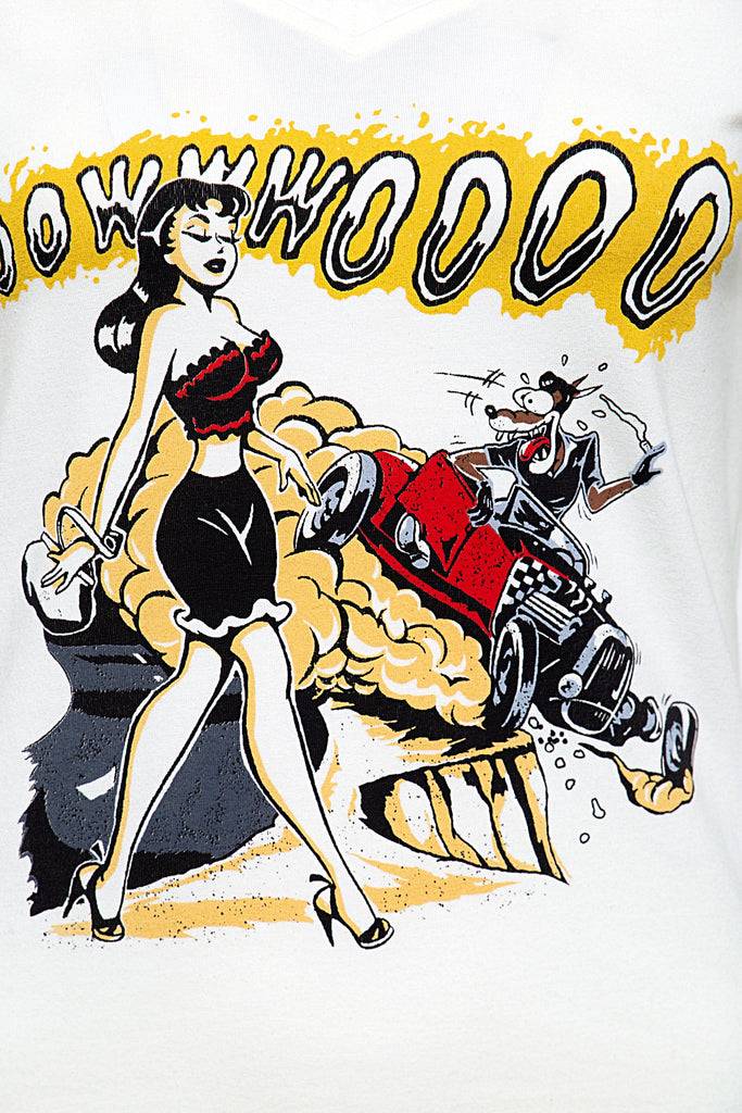 Queen Kerosin T-Shirt mit Frontprint und V-Ausschnitt «Oowwwoooo» VIP-Rabatte