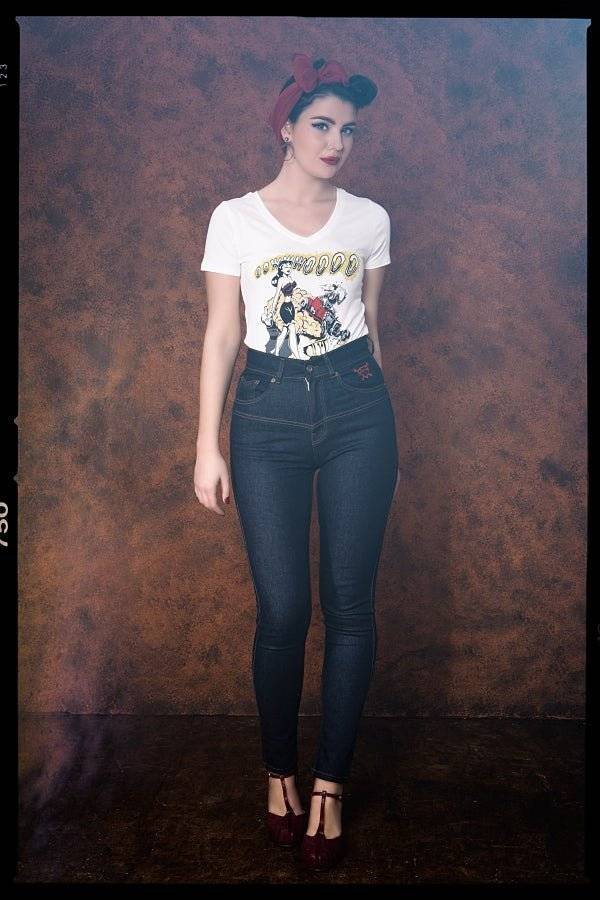 Queen Kerosin T-Shirt mit Frontprint und V-Ausschnitt «Oowwwoooo» VIP-Rabatte