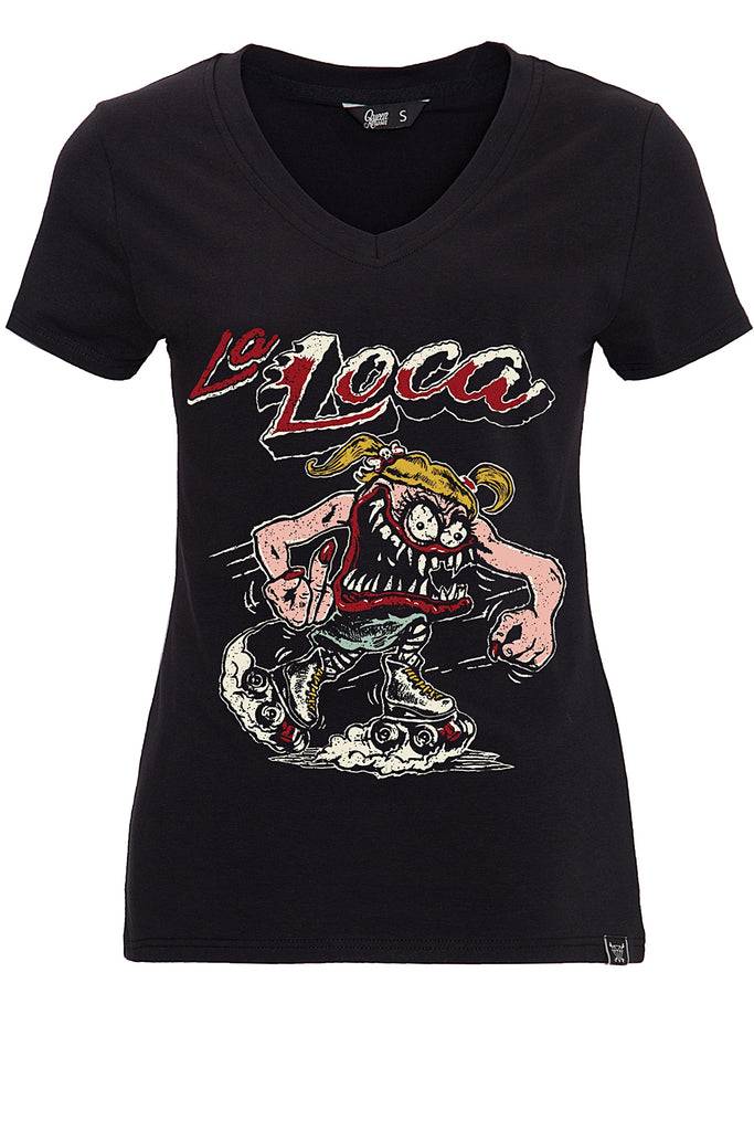 Queen Kerosin T-Shirt mit detailreichem Frontprint «La Loca» Tiefpreis