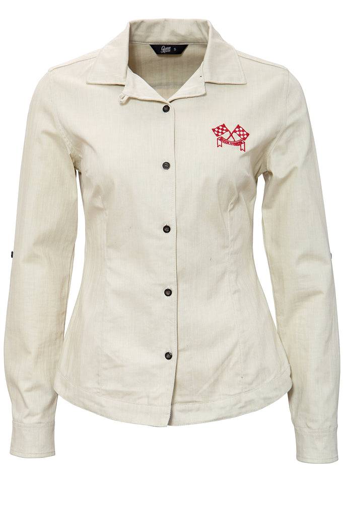 Queen Kerosin Reverskragen Bluse im Racing Design «Motor Queen» Begrenzte Freigabe