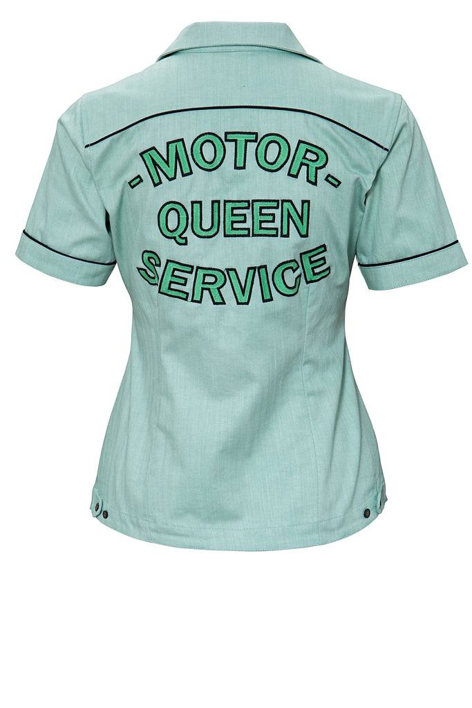 Queen Kerosin Kurzarm Reverskragen Bluse im Racing Design «Motor Queen» Letzte 3 Tage