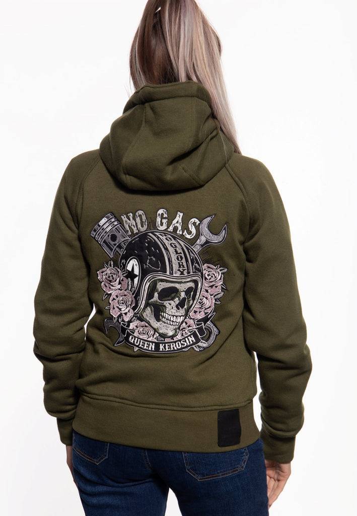 Queen Kerosin Sweatjacke mit Kapuze «No Gas No Glory» Zeitbegrenzte Promotion