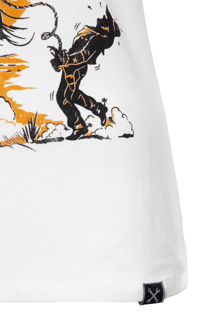 Queen Kerosin Slim Fit T-Shirt mit V-Ausschnitt und Western Print «Bounty hunter» Super Rabatt