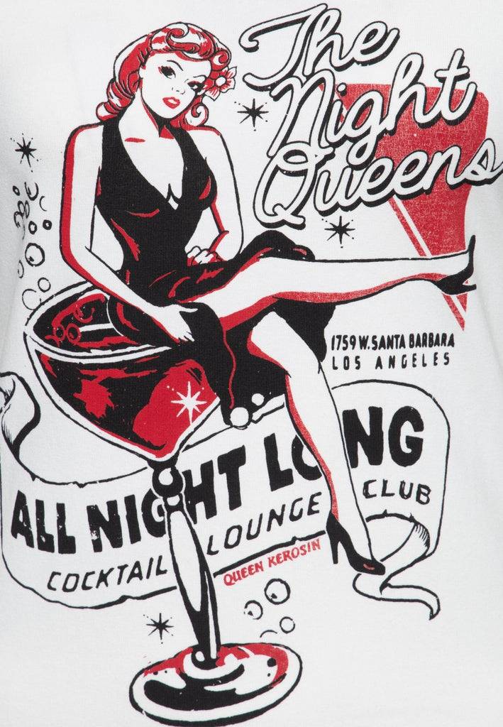 Queen Kerosin Slim Fit T-Shirt mit Retro-Print «All night long» 50% Rabatt mit kostenlosem Versand