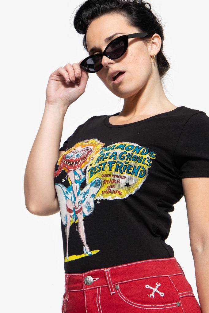 Queen Kerosin Monster T-Shirt mit Frontprint «Diamonds» Clearance-Verkauf