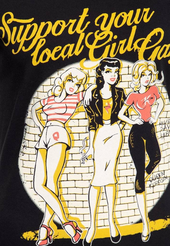Queen Kerosin Print T-Shirt im Slim Fit «Girl Gang» Kostenloser Versand international