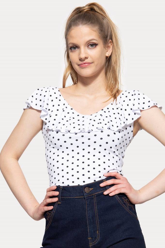 Queen Kerosin Volant Top mit Polka Dots Speichern exportieren