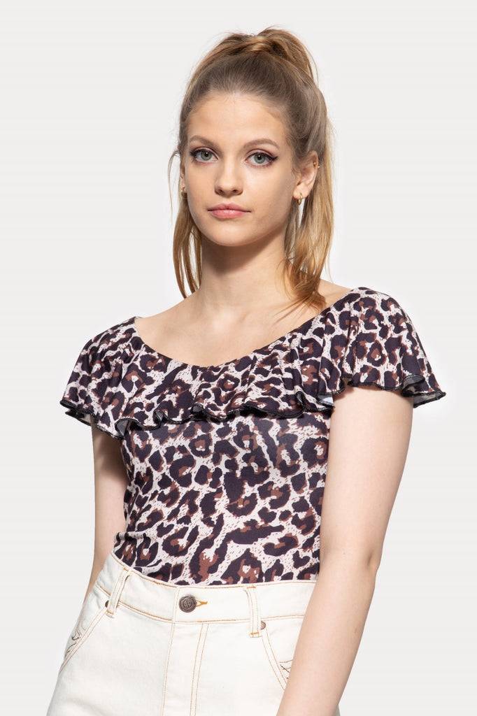 Queen Kerosin Volant Top mit Leo-Muster Black Friday Preise