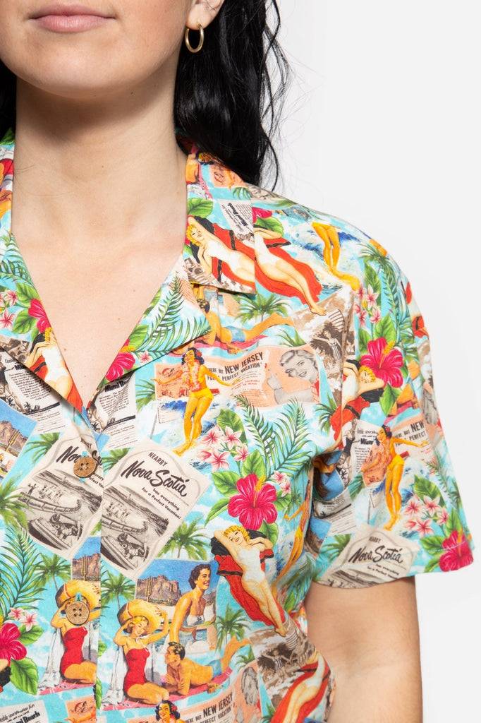 Queen Kerosin Cropped Oversize Bluse mit Allover-Print im 50s Style Verkauf