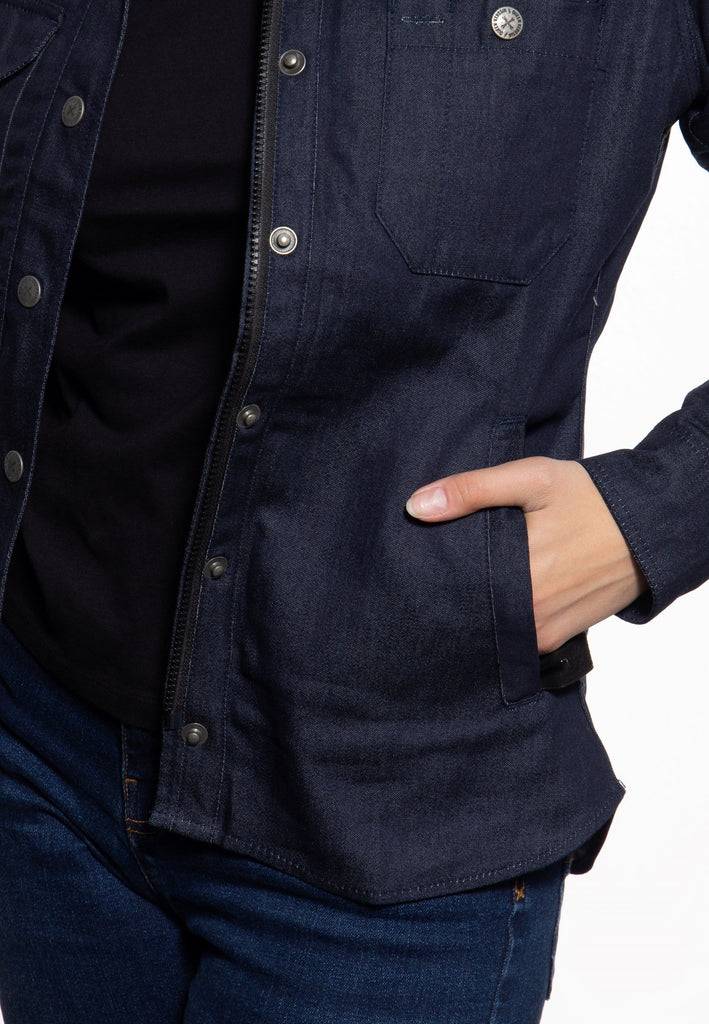Queen Kerosin Denimhemd mit Stickerei «Build it up» Fabrikverkauf