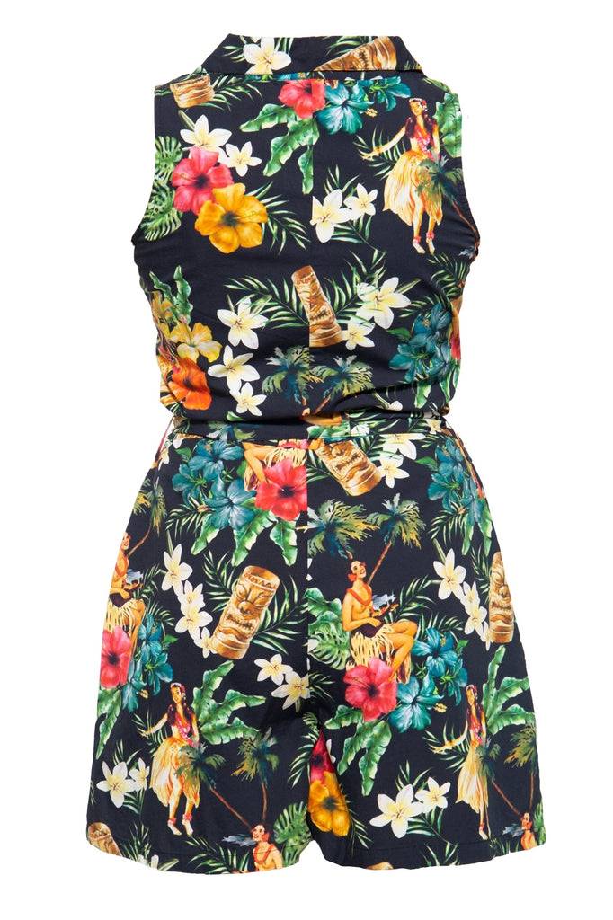 Queen Kerosin Vintage Jumpsuit mit tropischem All-Over-Muster Flash Sale