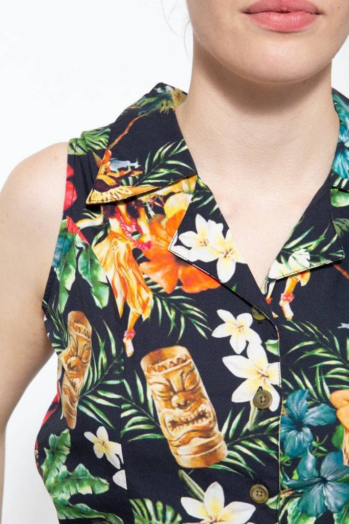 Queen Kerosin Vintage Jumpsuit mit tropischem All-Over-Muster Flash Sale