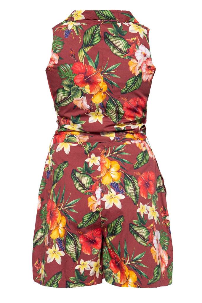 Queen Kerosin Vintage Jumpsuit mit tropischem All-Over-Muster Begrenztes Angebot