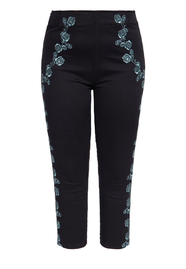 Queen Kerosin Vintage High Waist Capri Hose mit floralen Stickereien Online Shopping