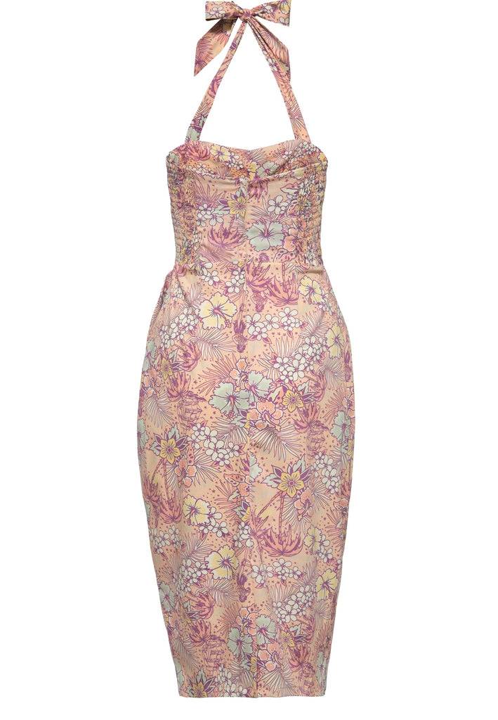 Queen Kerosin Bleistiftkleid in Wickel-Optik und mit tropischem All-Over-Muster Preisnachlass
