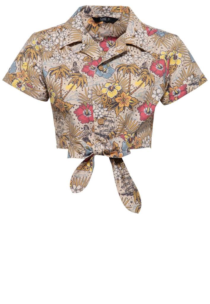 Queen Kerosin Bluse mit hawaiianischem Muster