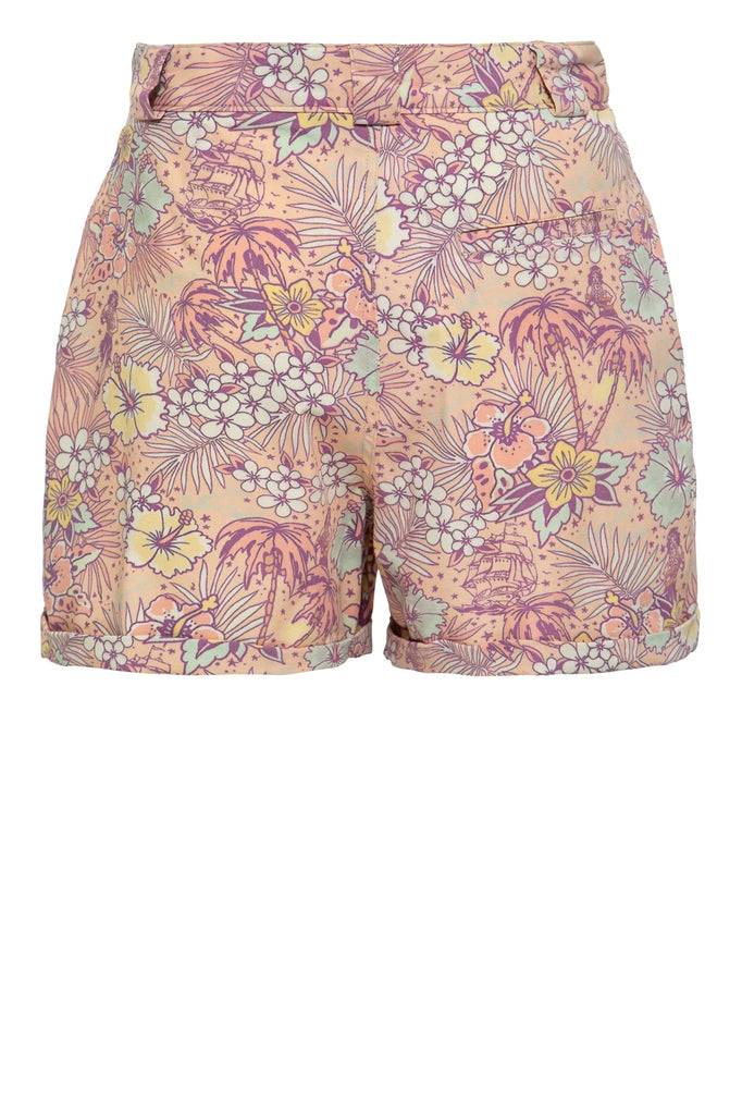 Queen Kerosin Shorts mit hawaiianischem All-Over-Muster Osterangebot