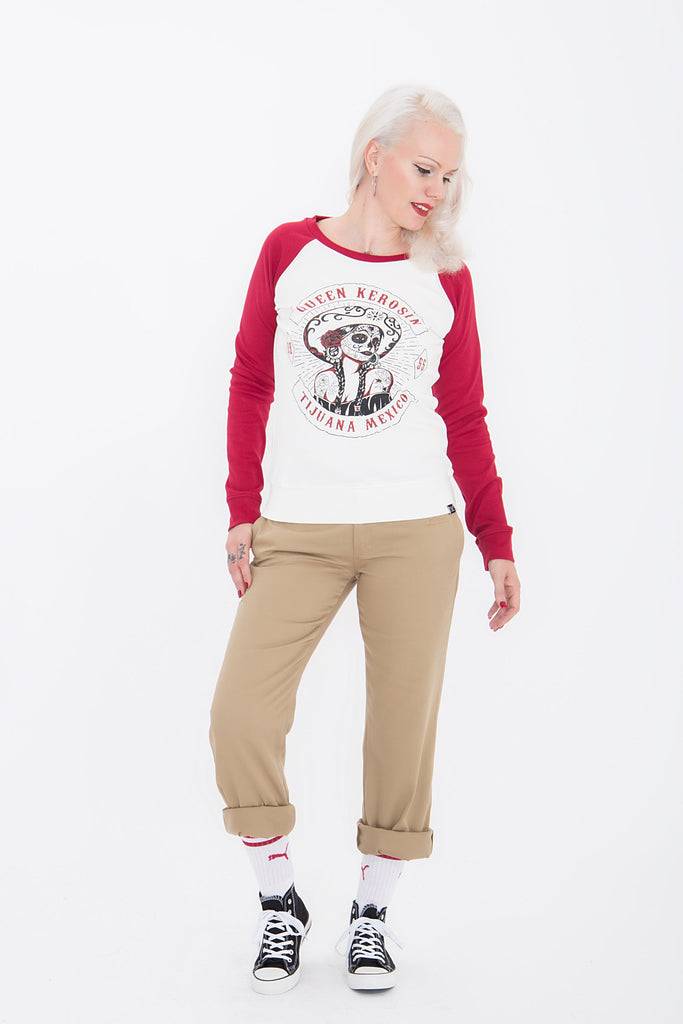 Queen Kerosin Sweater in Two-Tone Optik «Tijuana Mexico» Muttertagsangebot