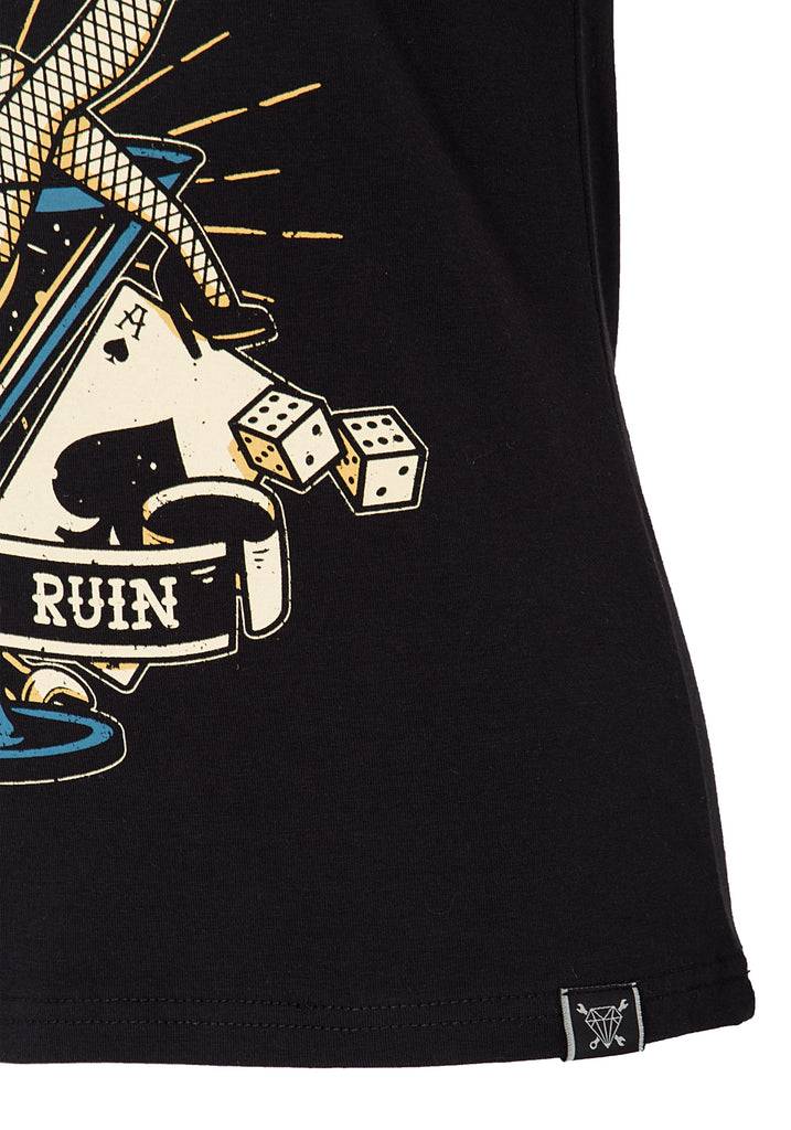 Queen Kerosin Kurzarm Shirt mit mehrfarbigem Retro-Print und Logo-Patch «Mans Ruin» Jubiläumsangebot